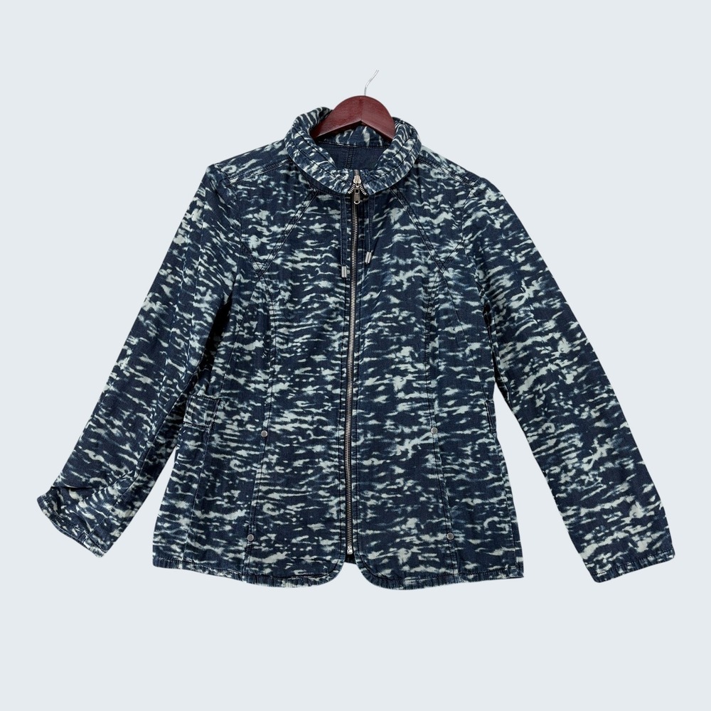 Chico's Women's Jacket Est Size M Blue Denim Zip Front Reversible Utility Casual - Picture 4 of 9